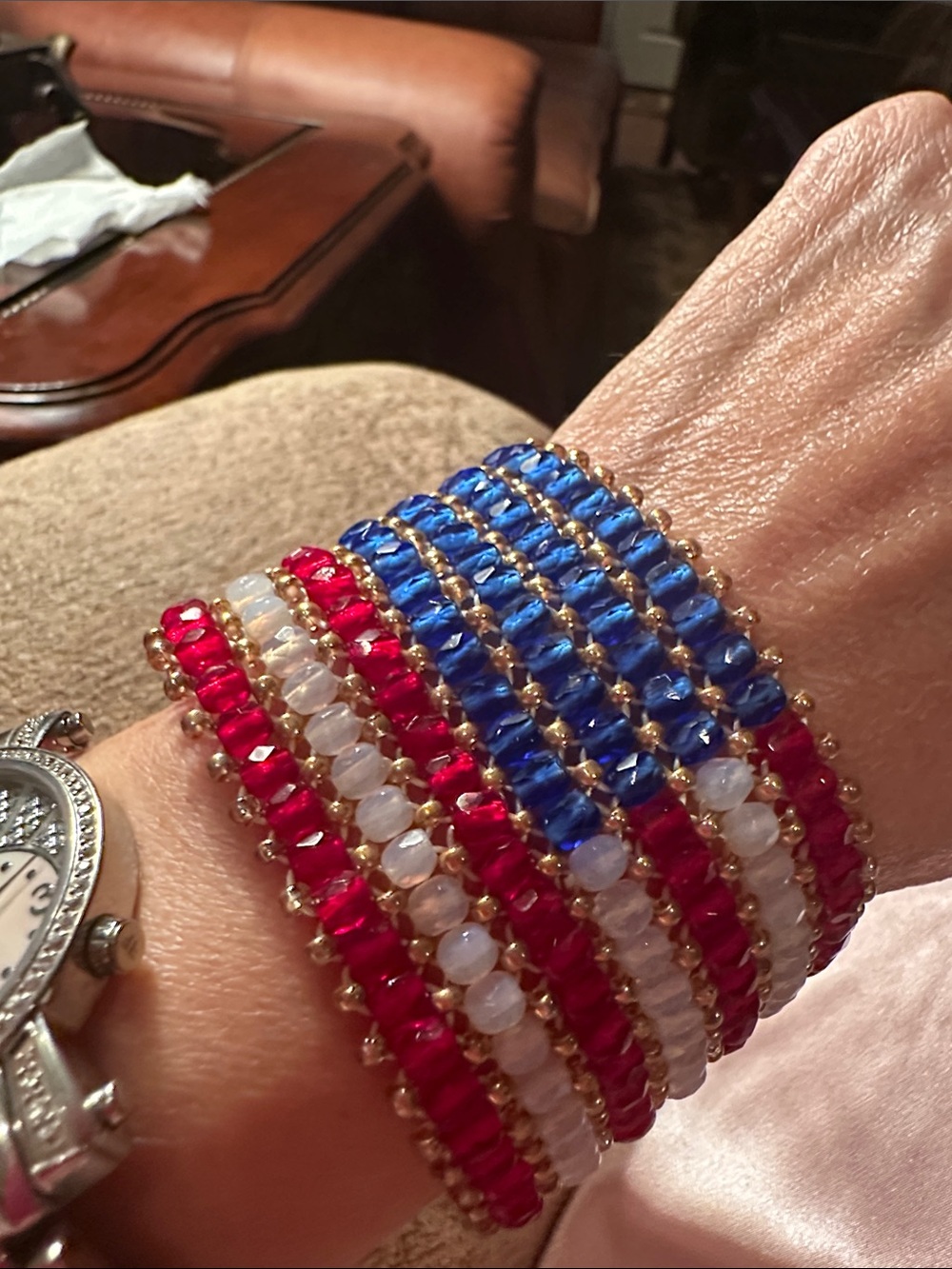 Patriotic Red, White & Blue Beaded Stretch Bracelet Set